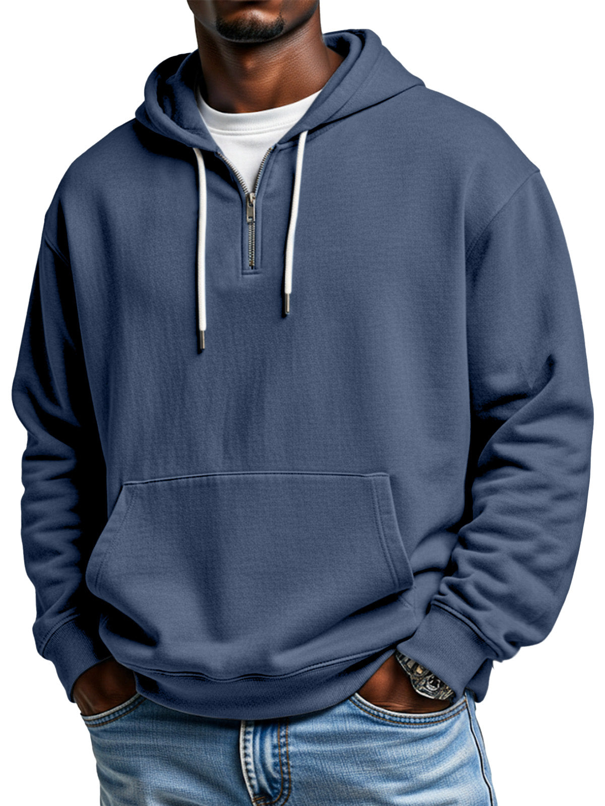 Autumn And Winter Simple Loose Half-zip Hooded Sweatshirt