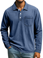 Men's Retro Casual Daily Solid Color Long Sleeve Lapel Polo Shirt