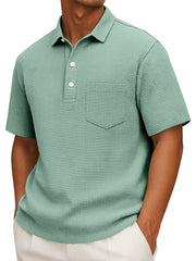 Men's Casual Solid Color Waffleck Short Sleeve Polo Shirt