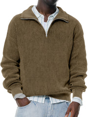 Men's Daily Casual Solid Color Knitted Stand Collar Zipper Pullover Sweater