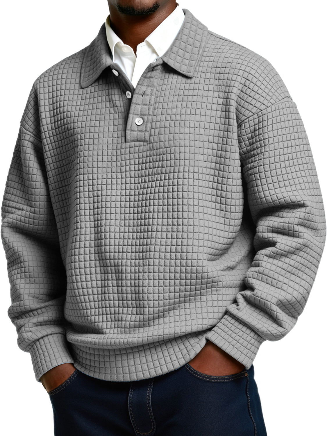 Men's Daily Small Plaid Lapel Button Casual Long-sleeved Polo Shirt