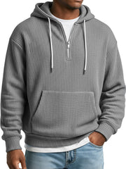 Men's Simple Ribbed Textured Hooded Zippered Casual Loose Sweatshirt