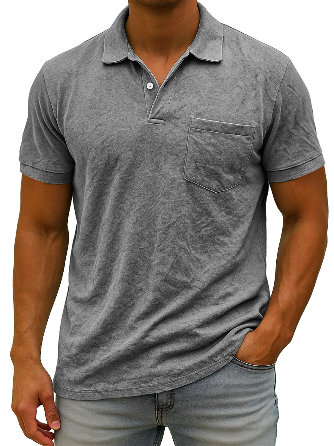 Men's Daily Suede Casual Lapel Pocket Comfort Short Sleeve POLO Shirt