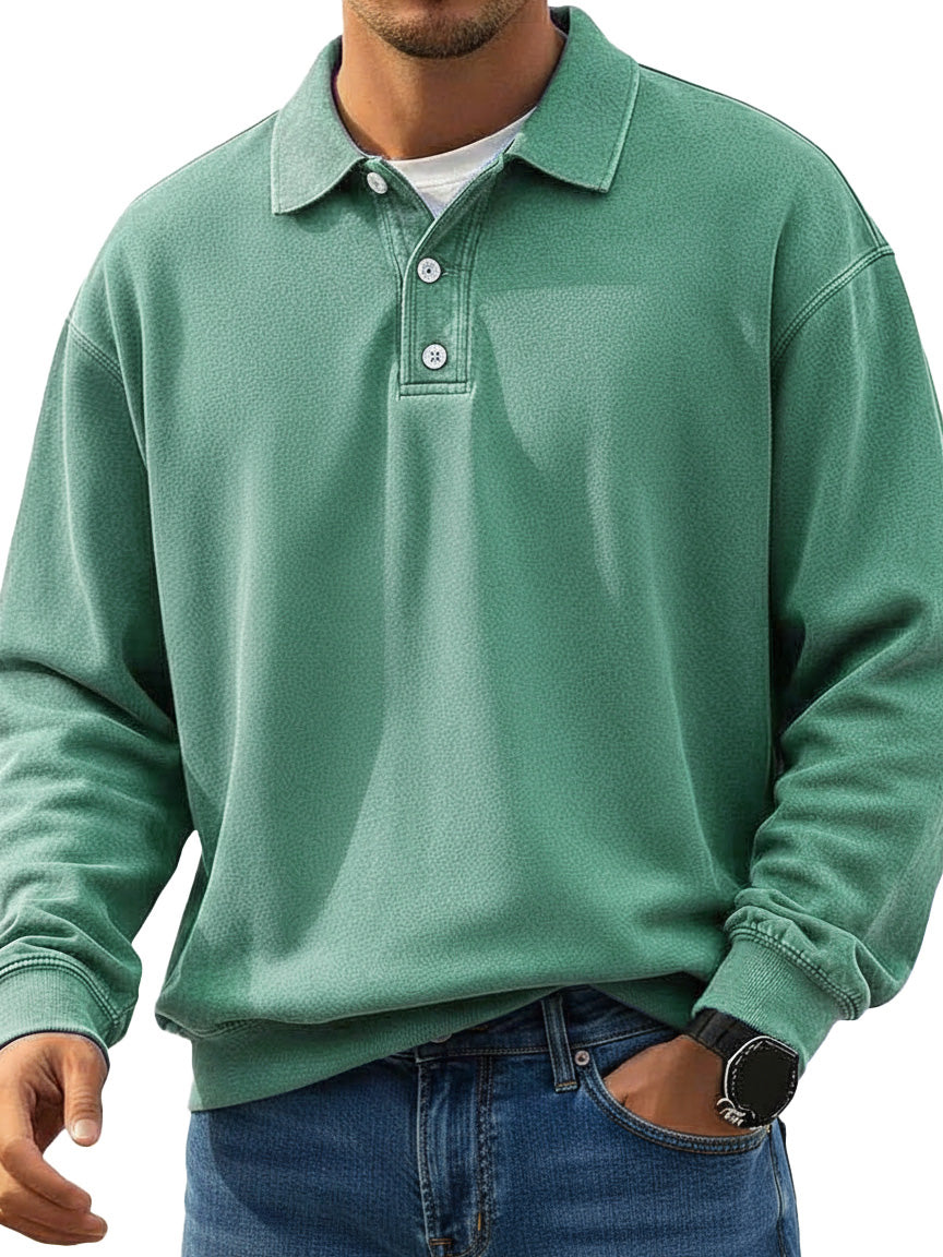  Men's Stylish Retro Lapel Long-sleeved Polo Shirt