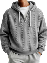 Men's Simple Textured Casual Zipper Hooded Sweatshirt
