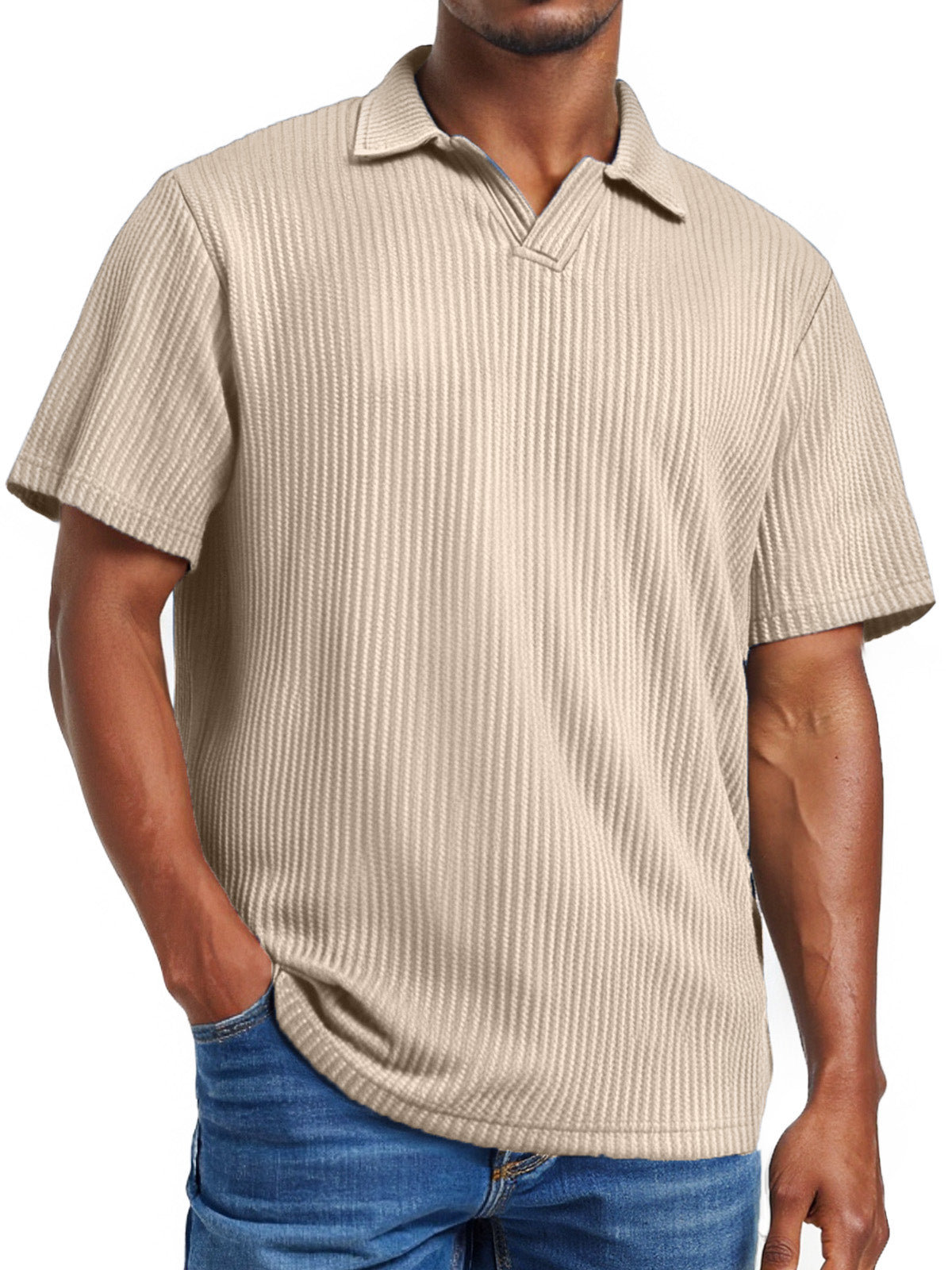 Men's daily pitted V-neck short-sleeved POLO shirt