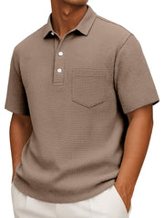 Men's Casual Solid Color Waffleck Short Sleeve Polo Shirt