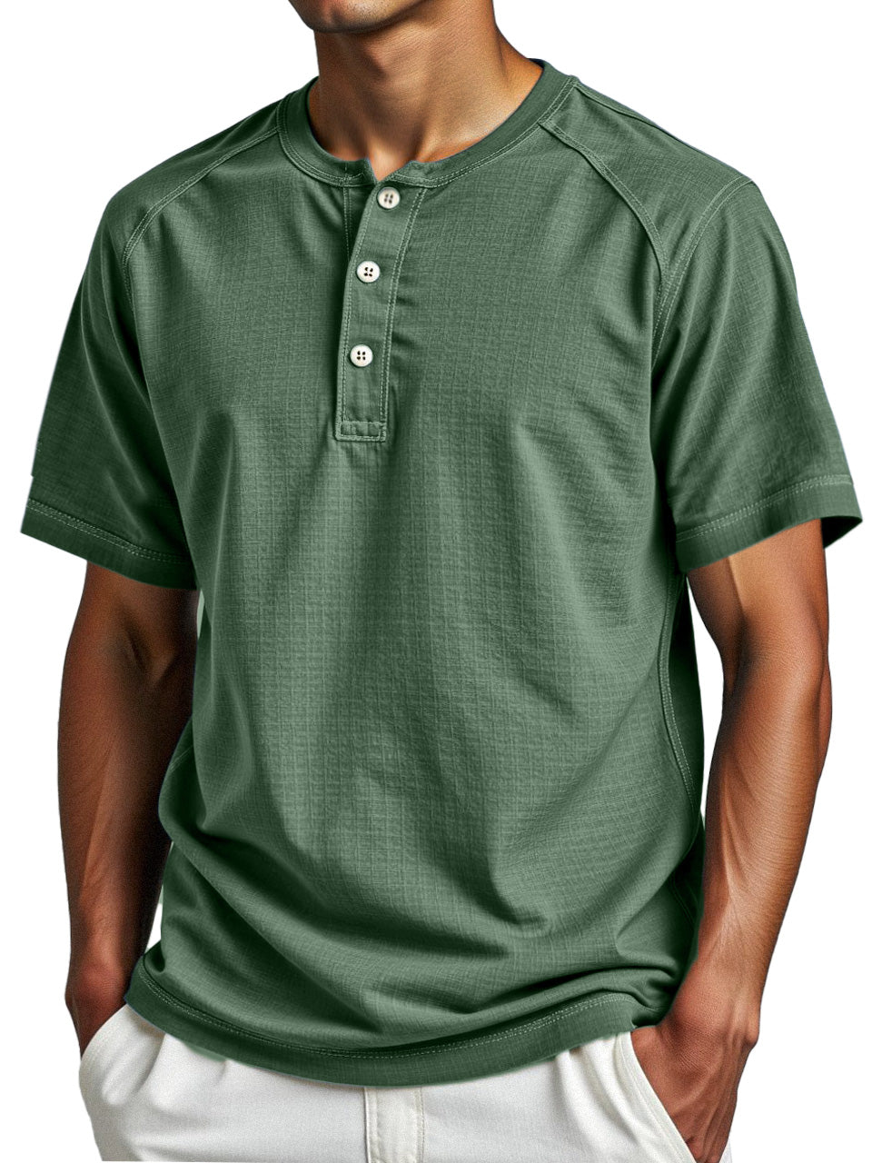 Men's Simple Everyday Solid Color Raglan Short-sleeved Henley Shirt