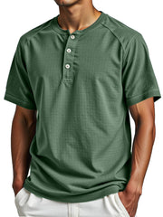 Men's Simple Everyday Solid Color Raglan Short-sleeved Henley Shirt