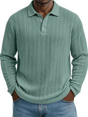 Casual Everyday Design Twist Textured Lapel Long-sleeved Polo Shirt