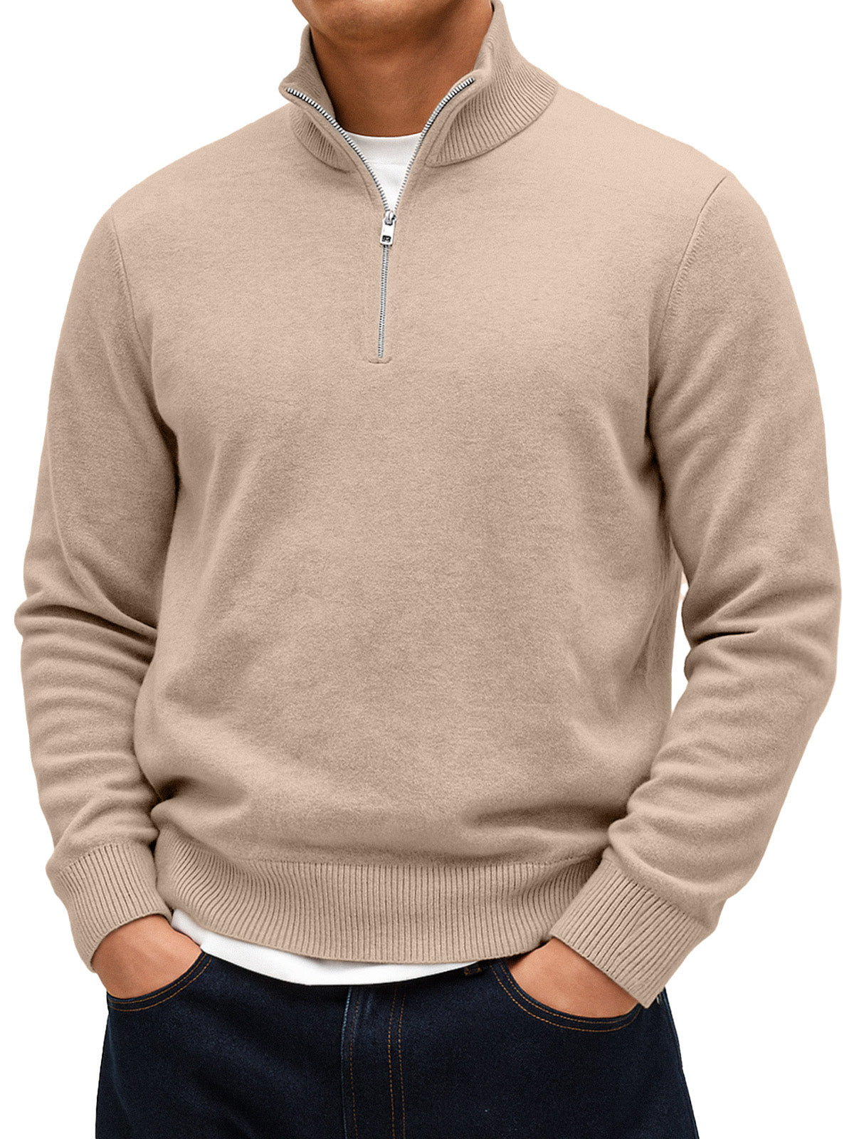 Men's Solid Color Comfortable Stand Collar Zipper Warm Sweater