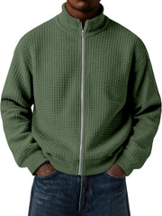 Men's Casual Small Square Jacquard Stand Collar Zipper Long Sleeve Jacket