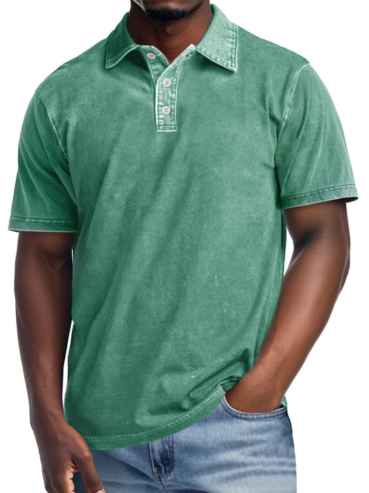 Men's Retro Lapel Button Casual Short Sleeve POLO Shirt
