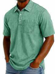 Men's Fashion Casual Retro Washed Short-sleeved Lapel Pocket Polo Shirt 