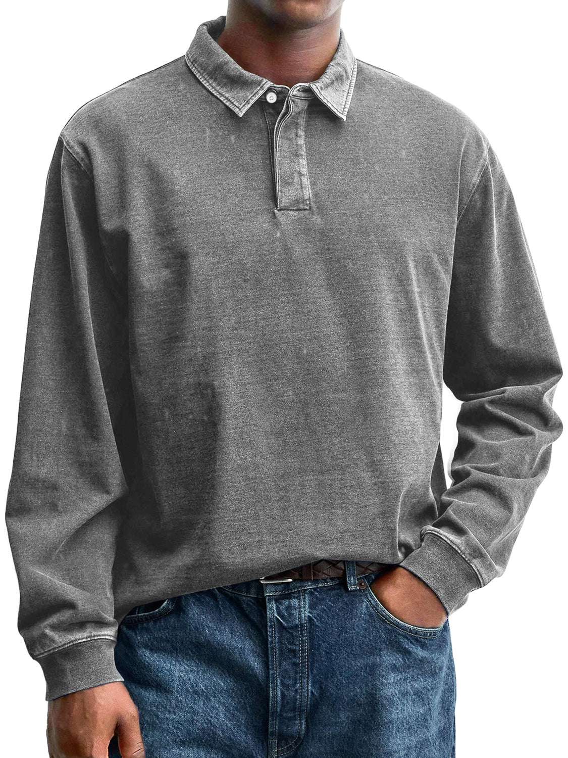 Men's Retro Everyday Lapel Button Casual Long Sleeve Polo Shirt