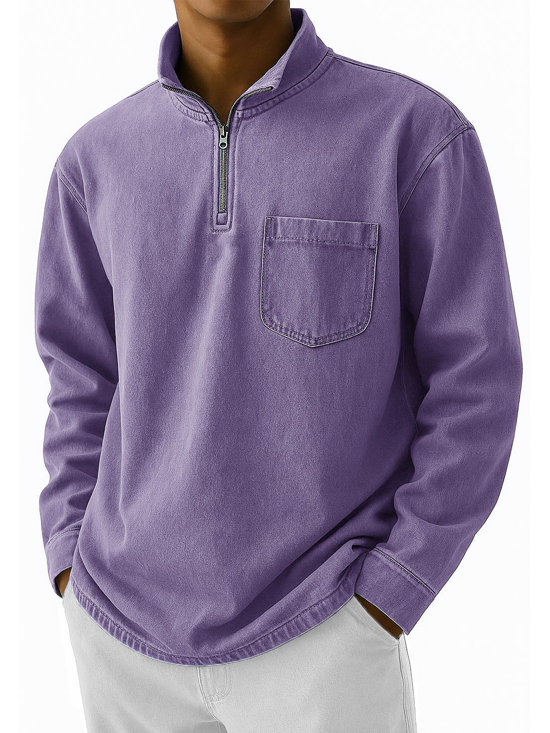 Men's Stylish Retro Half-zip Stand-up Collar Long-sleeved Polo Shirt