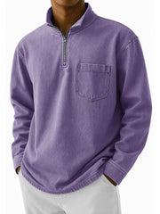 Men's Stylish Retro Half-zip Stand-up Collar Long-sleeved Polo Shirt