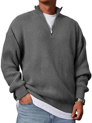 Men's Casual Fashion Loose Stand Collar Zipper Solid Color Sweater