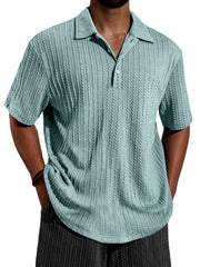 Men's Daily Jacquard Texture Casual Lapel Button Short-sleeved Polo Shirt
