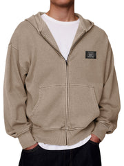 Men's Stylish Retro Outdoor Loose-fitting Embroidered Logo Pocket Long-sleeved Zip-up Hooded Sweatshirt