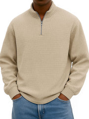 Men's Fashionable Casual Corn-patterned Corduroy Stand-up Collar Half-zip Long-sleeved Sweatshirt 