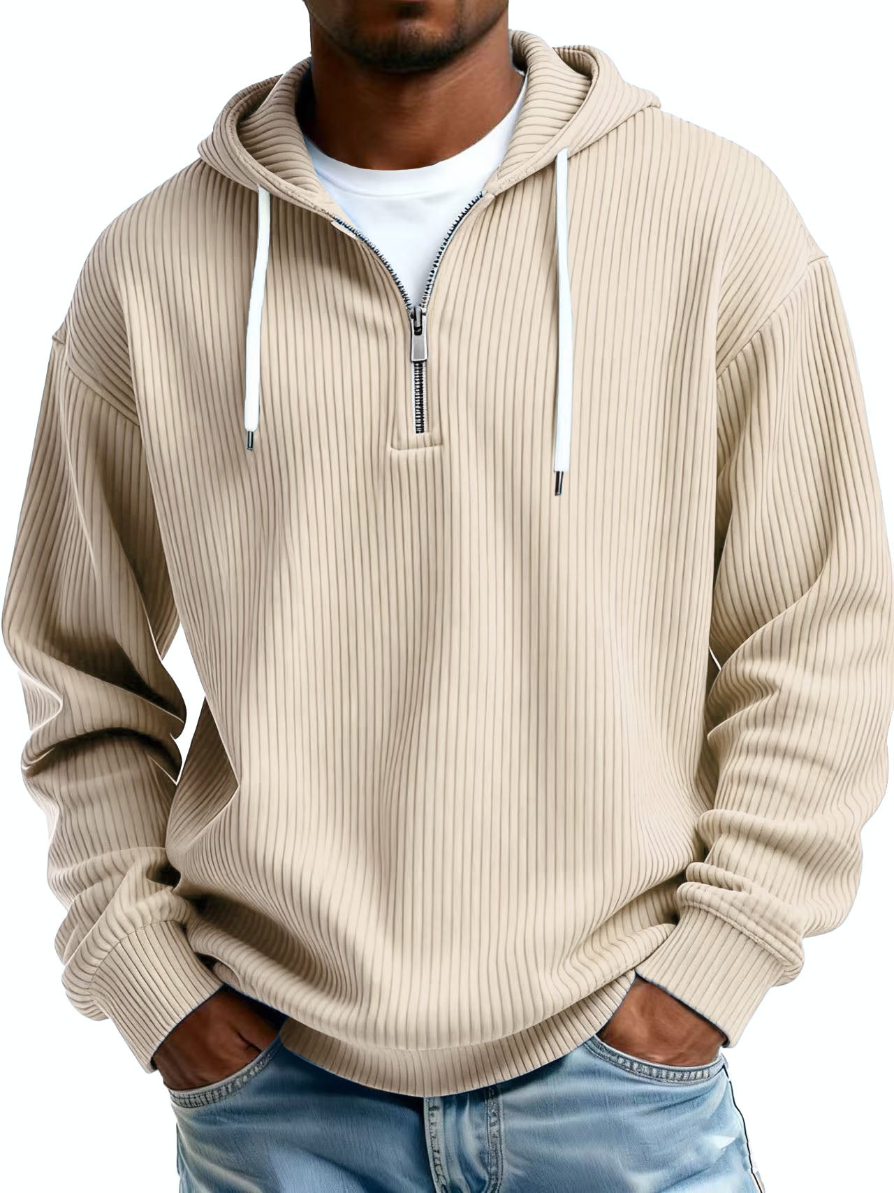 Men's Clothing Fashionable Casual Pit Strip Fabric Zipper Pockets Long-sleeved Sweatshirt 