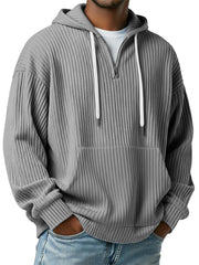 Men's Simple Ribbed Hooded Zipper Casual Loose Sweatshirt