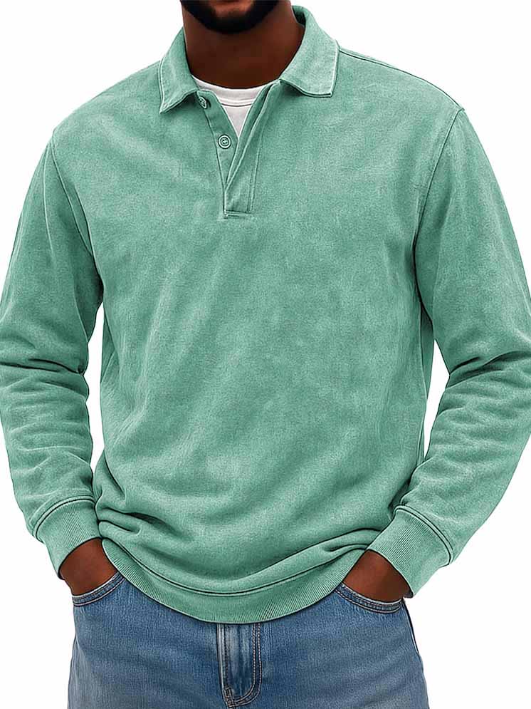 Men's Wear Fashionable Casual Daily Two-layer Placket Design Lapel Long-sleeved Polo Shirt 