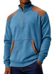 Men's Clothing Fashionable Casual Stitching Pit Strip Corduroy Fabric Pockets Stand Collar Zipper Sweatshirt 