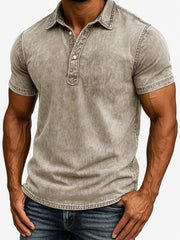 Men's Fashion Outdoor Retro Distressed Fabric Short Sleeve Polo Shirt 