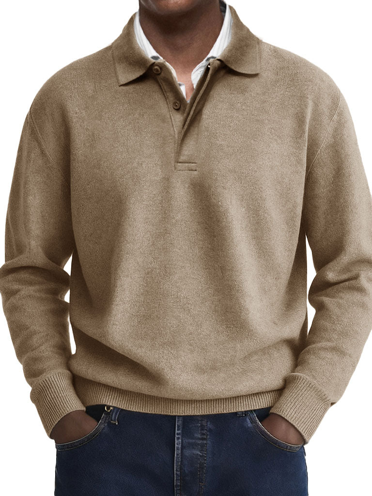  Men's Stylish Casual Retro Two-layer Placket Lapel Long-sleeved Polo Shirt 