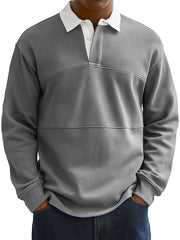 Men's Fashionable Everyday Colorblock Lapel Button Loose Casual Long-sleeved Polo Shirt