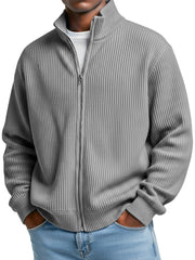 Men's Simple Stand-up Collar Ribbed Casual Loose Zipper Jacket