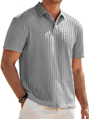 Men's Jacquard Texture Casual Lapel Button Solid Color Short-sleeved Polo Shirt
