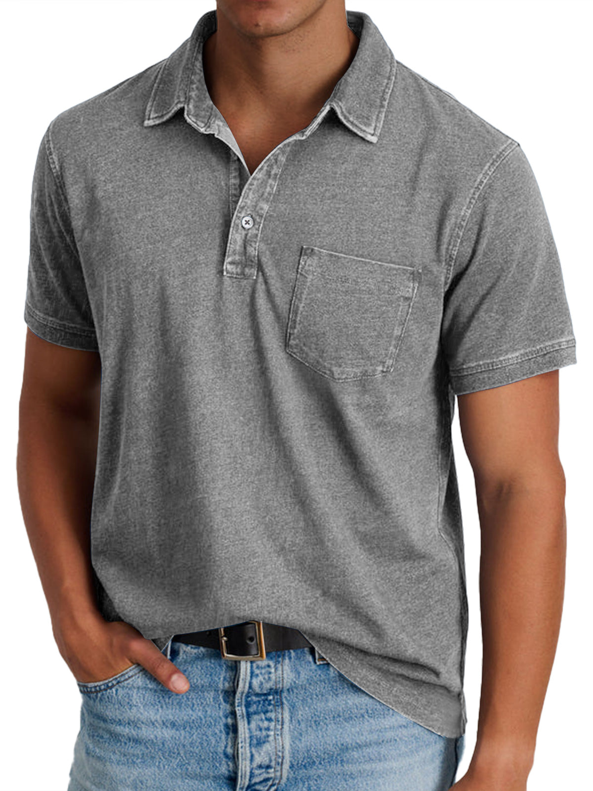 Men's Retro Casual Button Lapel Pocket Short Sleeve POLO Shirt