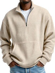 Men's Clothing Fashionable Casual Pit Strip Fabric Upright Collar Zipper Pockets Long-sleeved Hoodie