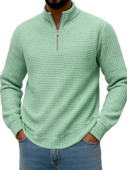  Men's Stylish Casual Corn-patterned Corduroy Fabric Stand-up Collar Half-zip Long-sleeved Sweatshirt 