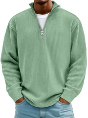 Men's Simple Casual Ribbed Stand Collar Zipper Long Sleeve T-shirt