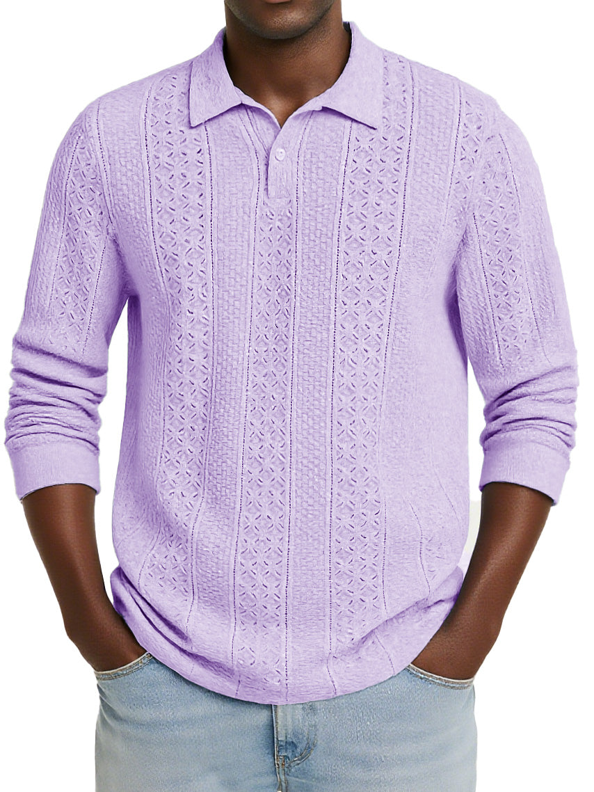 Men's Stylish Casual Jacquard Long-sleeved Lapel Polo Shirt 