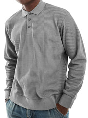 Men's Everyday Waffle Lapel Button-down Casual Long-sleeved Polo Shirt