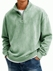 Men's Casual Suede Fabric Stand-neck Half-zipper Long-sleeved Hoodie