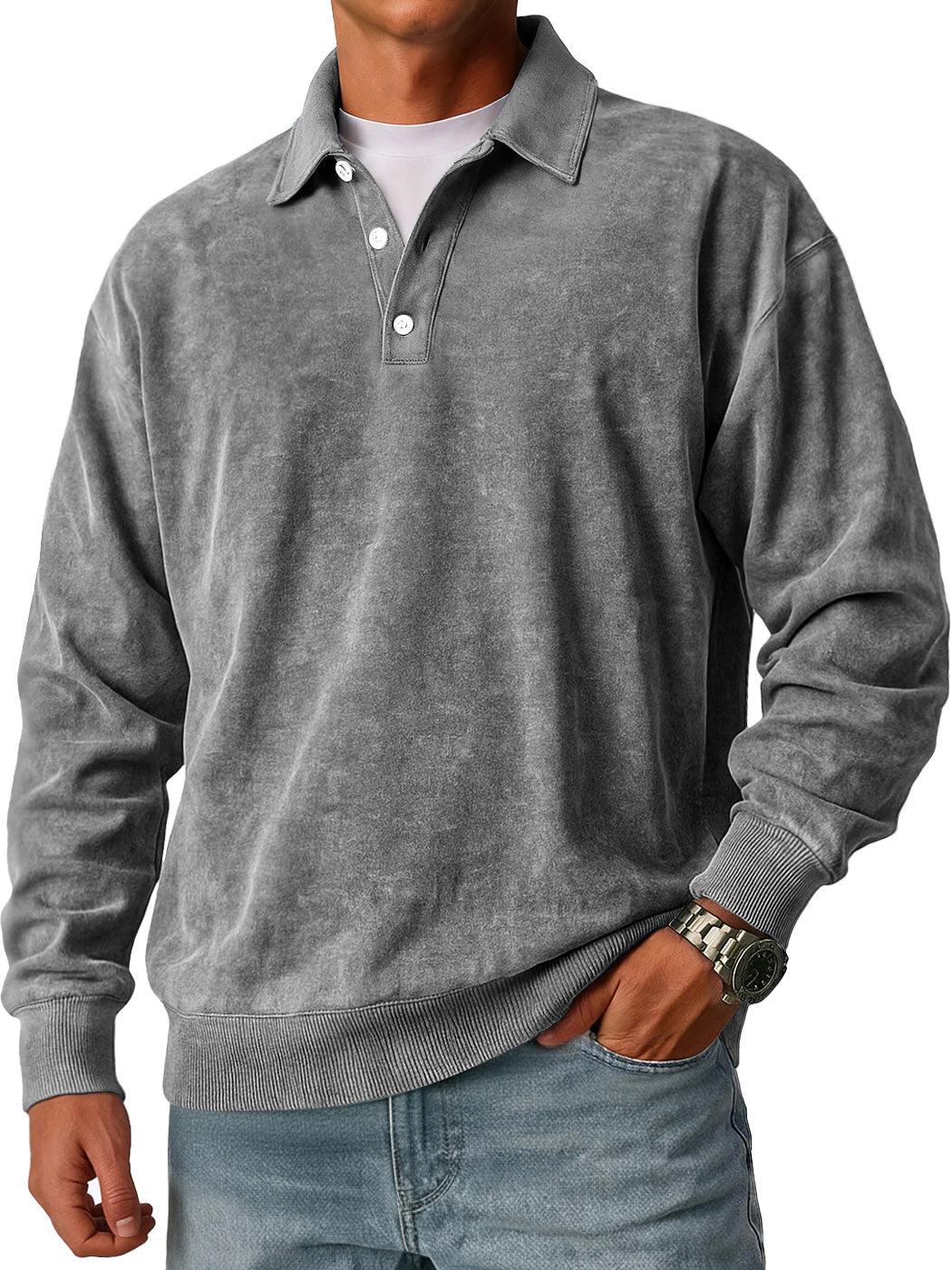 Men's Retro Simple Lapel Button Casual Loose Polo Shirt