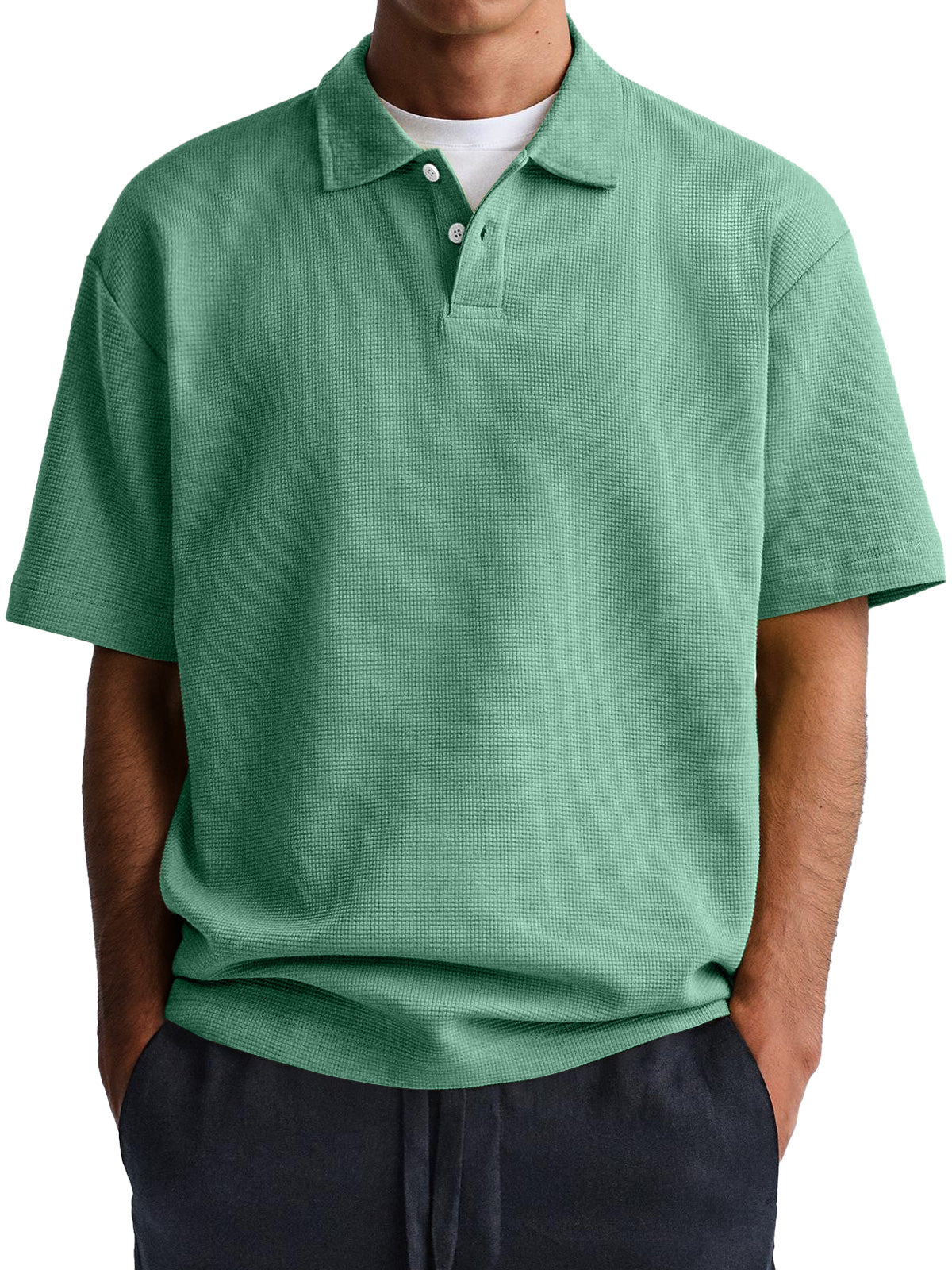 Men's Waffle Casual Lapel Button Down Short Sleeve POLO Shirt