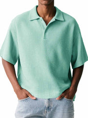 Men's Fashion Casual Waffle Fabric Short-sleeved Polo Shirt
