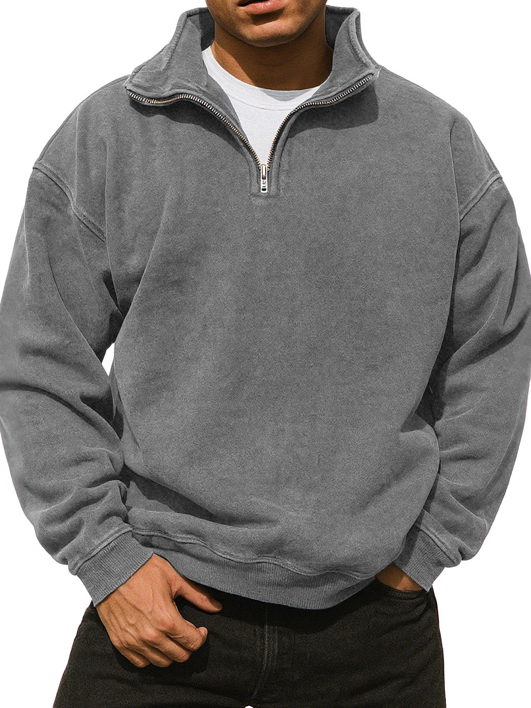  Men's Fashionable Casual Retro Vintage Vintage Semi-zipper Comfortable Long-sleeved Sweater