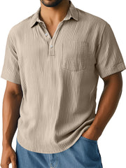 Men's Daily Pleated Texture Lapel Pocket Casual Short-sleeved Polo Shirt