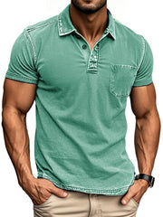 Men's Vintage Outdoor Distressed Short Sleeve Pocket Polo Shirt