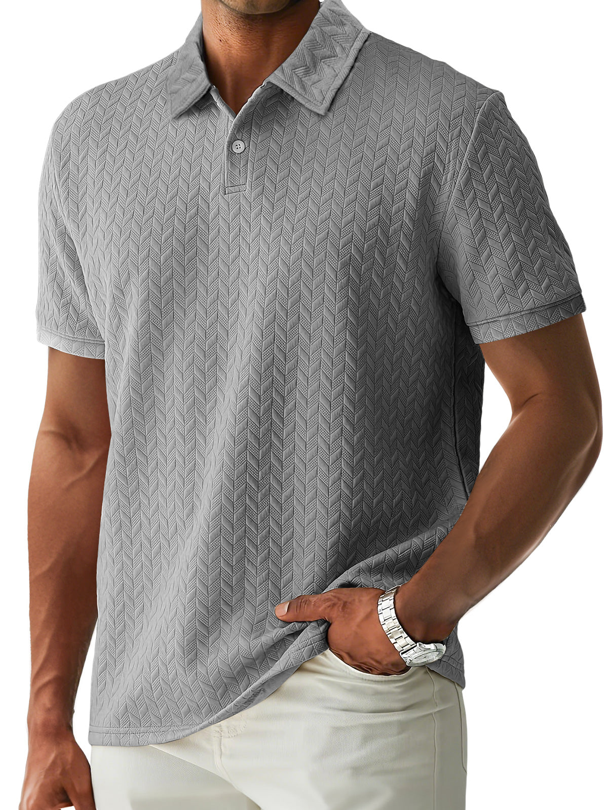 Men's Casual Lapel Jacquard Comfort Short Sleeve POLO Shirt