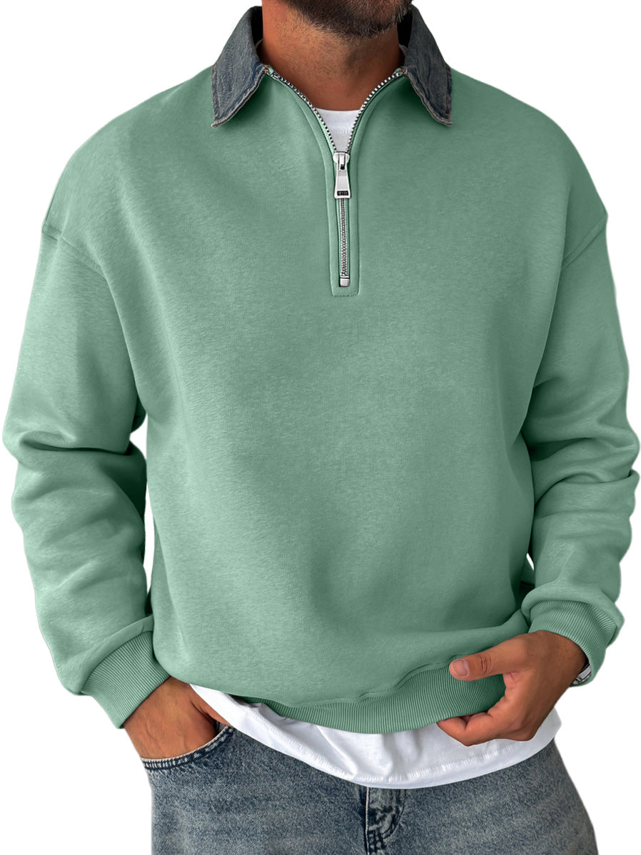 Men's Daily Stitching Lapel Zipper Casual Sweatshirt