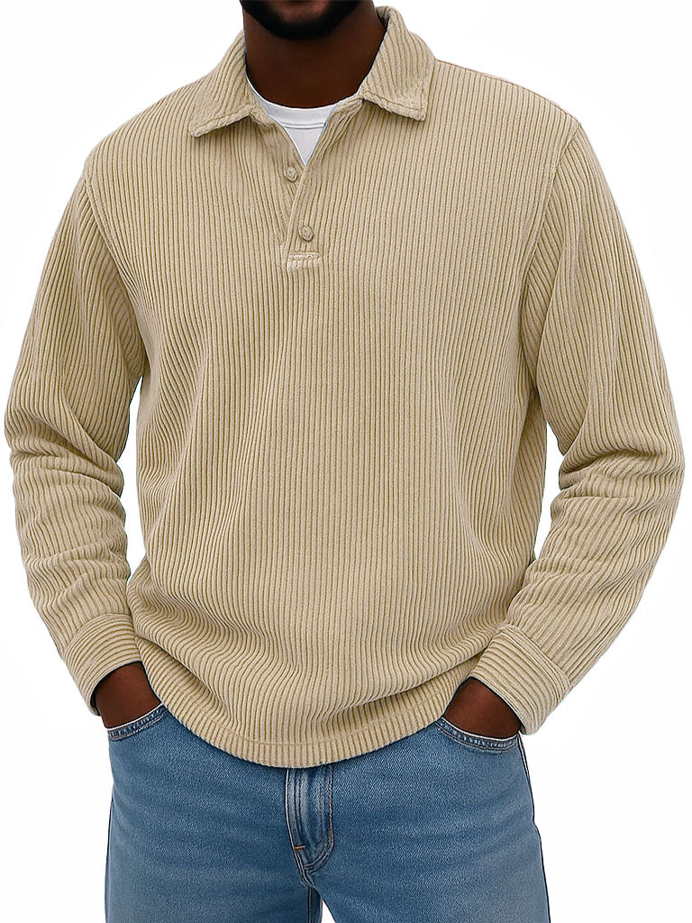 Men's Stylish Casual Corduroy Lapel Long-sleeved Polo Shirt 